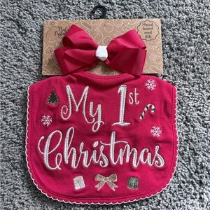 Baby Essentials Red 'My 1st Christmas' Bib and Headband Set